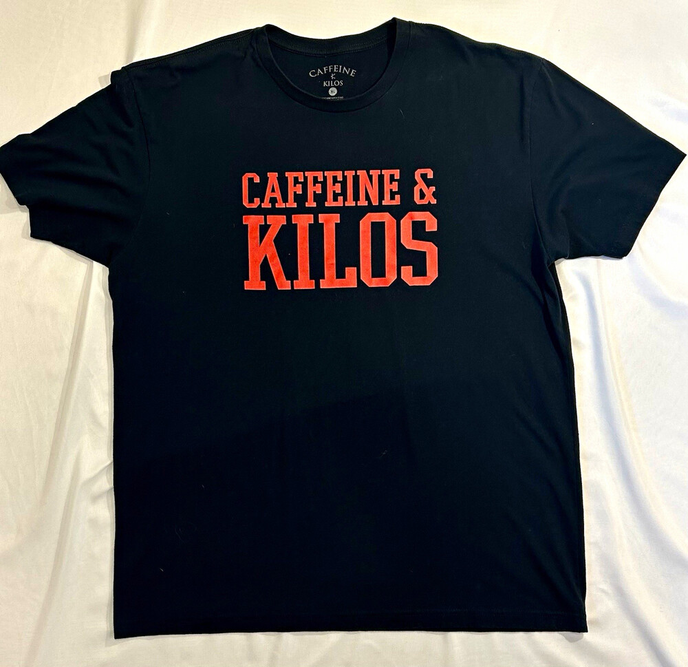 Caffeine & Kilos Black Logo Graphic T-Shirt Mens XL Crew Neck Short Sleeve